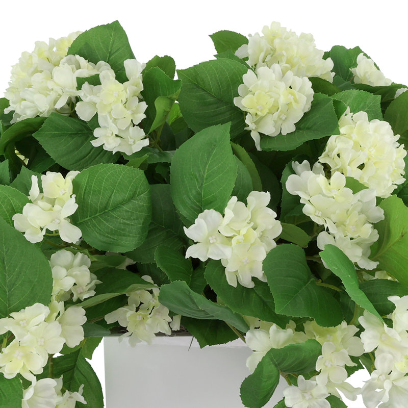 Outdoor UV Hydrangeas Arranged in Fiberstone Pot, White