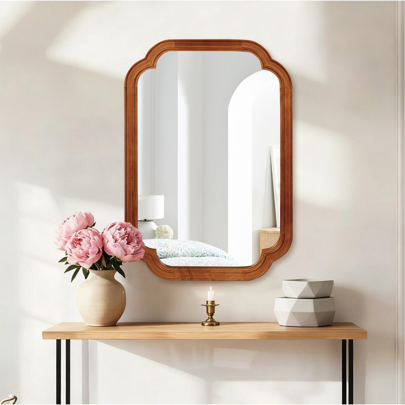 Miroir de coin décoratif en bois massif, Brun jaune, 30 po x 20 po