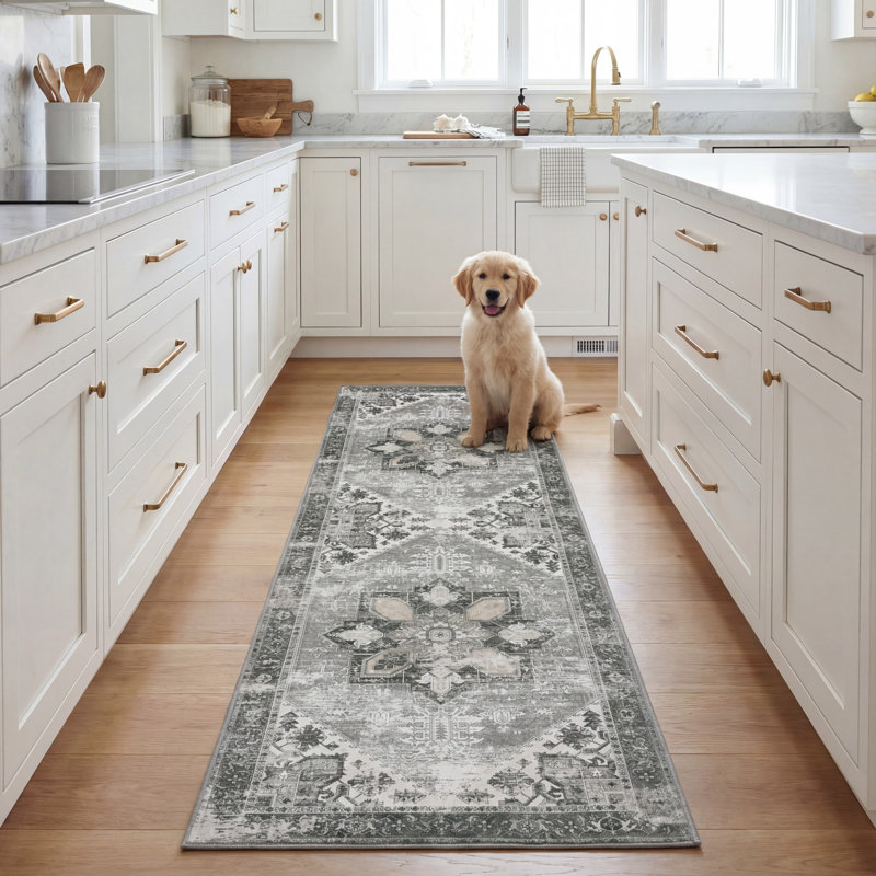 DeBary Oriental Dark Sage/Ivory Area Rug, Runner 2'6" x 8'