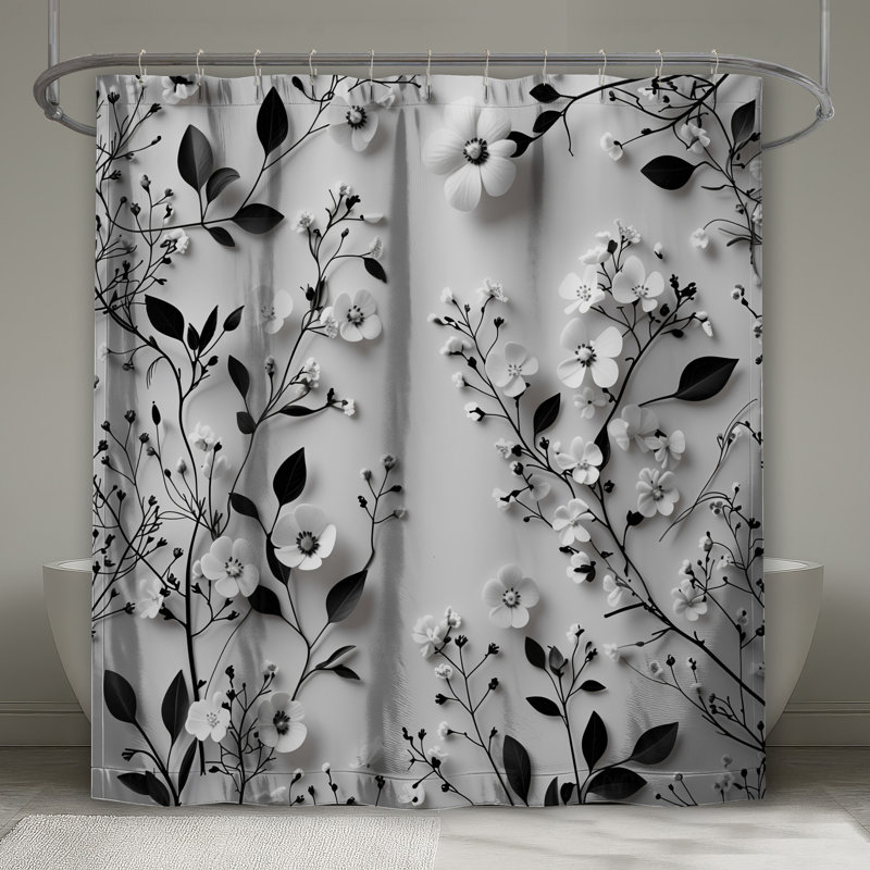 Rideau de douche floral - décor de salle de bain nature minimaliste, L 70 po x H 72 po