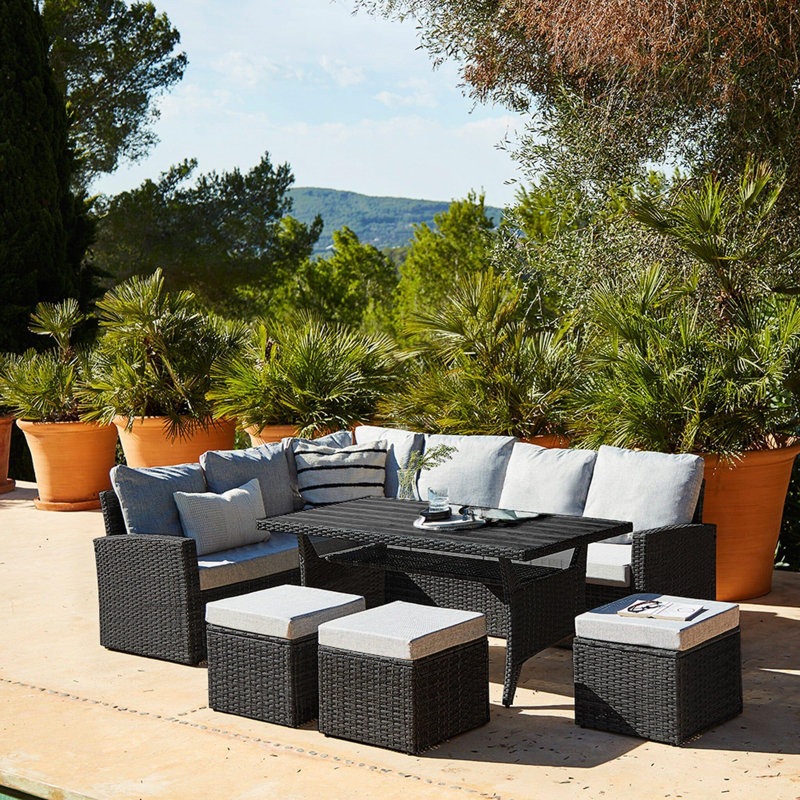 Allena 9 - Person Garden Lounge Set with Cushions, Black
