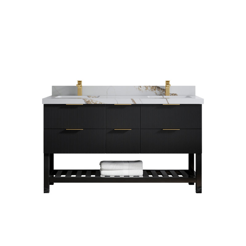 Meuble-lavabo double 60 po avec comptoir 60 po