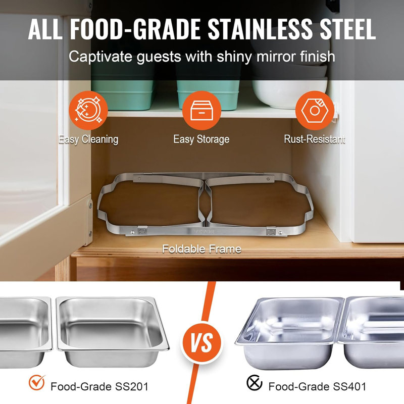 Chafing Dish Buffet Set 8 Qt 4 Pack Stainless Steel,buffet Servers And Warmers Chaffing Servers With Covers Folding Stand Food Warmer For Parties Buffets