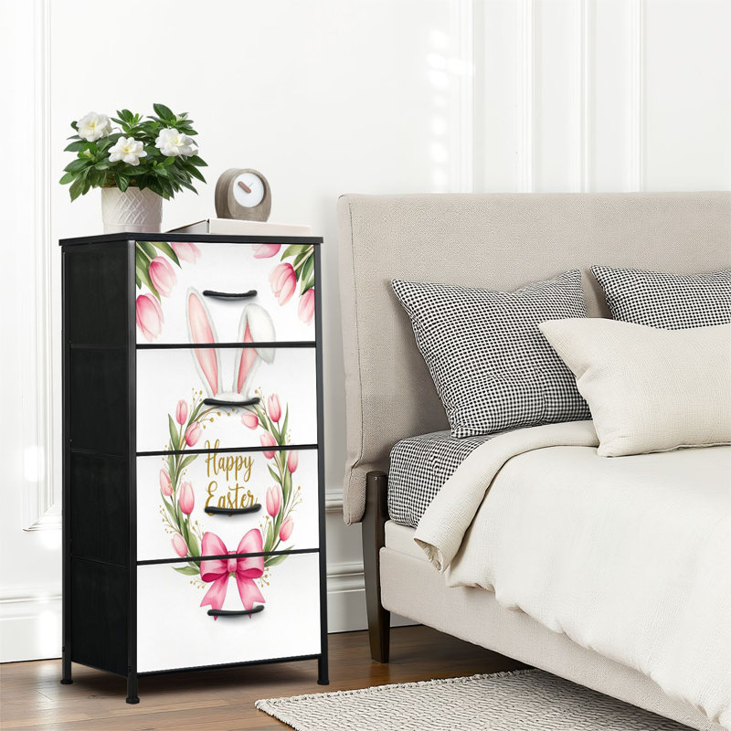 4 Drawer Dresser for Bedroom, Narrow Chest of Drawers, Wooden Top and Study Iron Frame 18"x37.5"-(WxH)