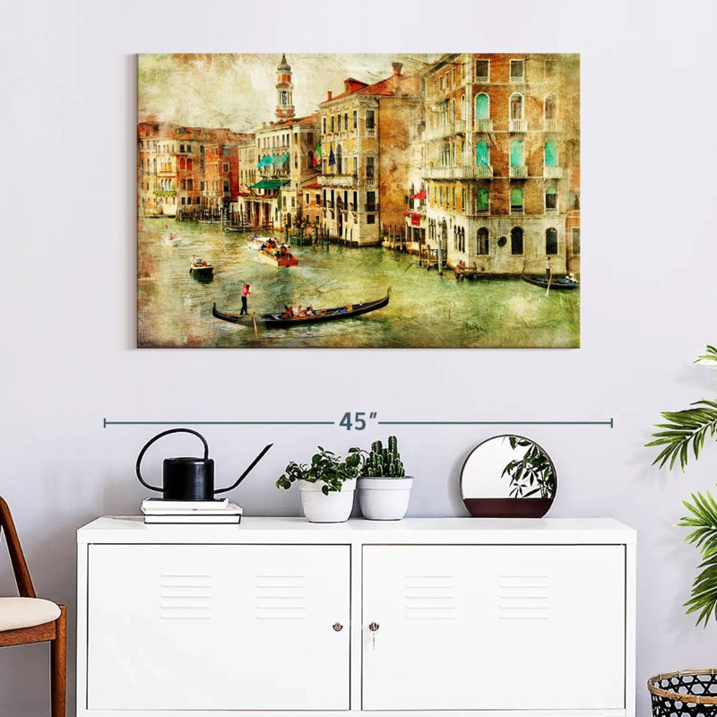 Impression sur toile rétro de Venise, H 26 po x l 39 po x P 1,25 po