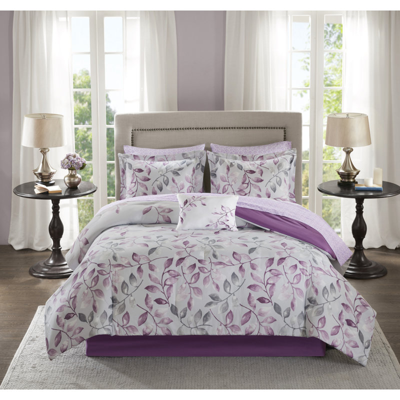 Full Purple Floral Down Alternative Comforter Set