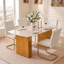 Table de salle à manger rectangulaire moderne en verre trempé, à motif de marbre avec base en métal à double piédestal, idéale pour la salle à manger et le bureau personnel-1170564099-1170564098