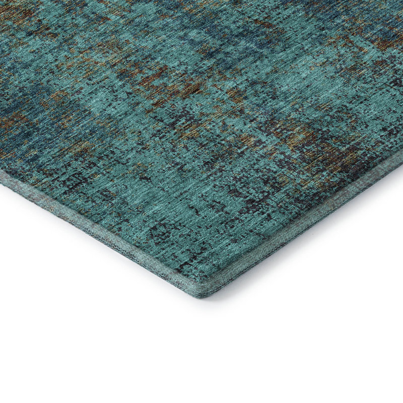 Premium Machine Washable Prisco Teal Rug, Rectangle 3' x 5'