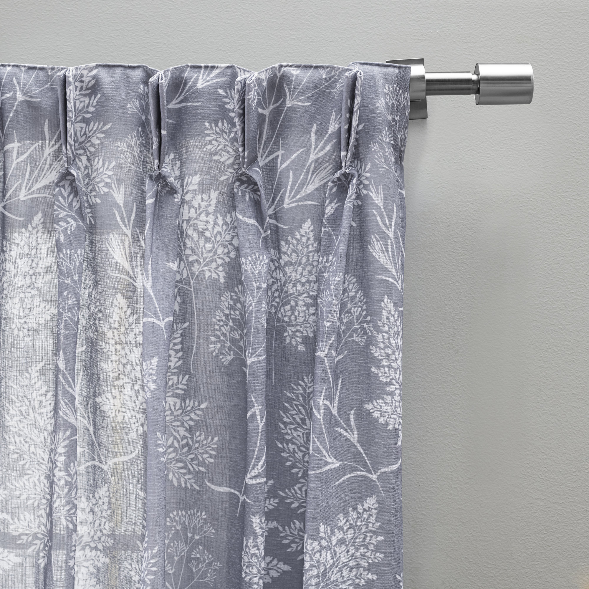 Alston Semi-Sheer Floral Wildflower Pinch Pleat Double Wide Patio Panel with Back-tabs, Gray 