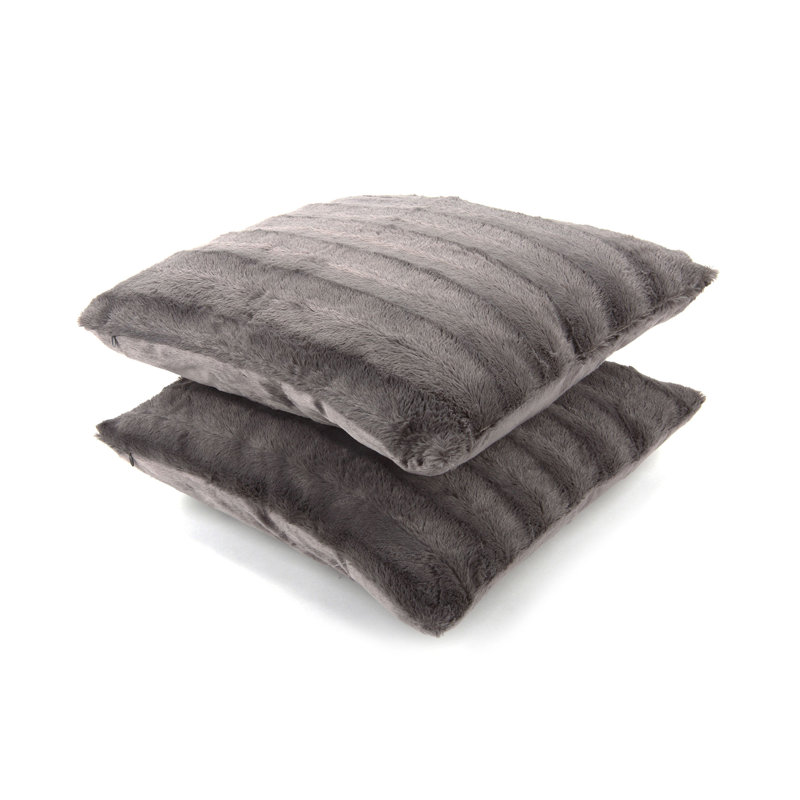 Luxurious Gray Faux Fur Throw Pillow Set - 16" x 16"