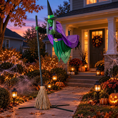 Sorcière animée flottante de 3,5 mètres, décoration d'Halloween avec détecteur de son et de mouvement