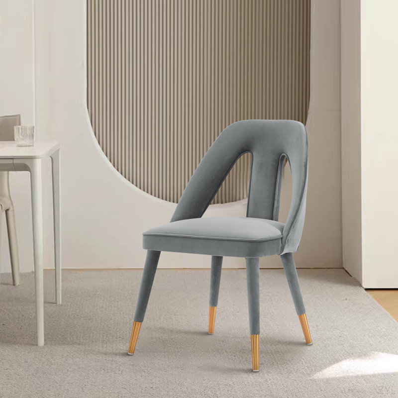 Chaise rembourrée en velours, Gris, Or / Gris