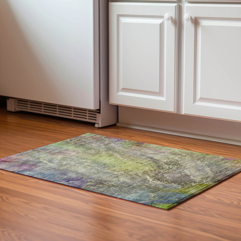Premium Machine Washable Mayfield AMF2307 Abstract Rug, Green, 2'6" x 3'10"