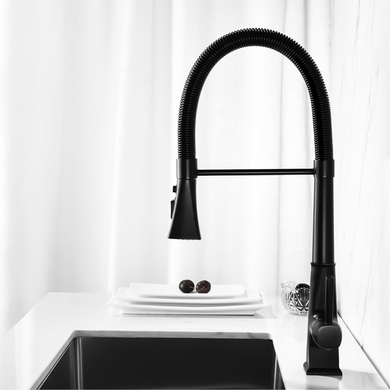 Robinet de cuisine rétractable en acier inoxydable, couleur noir mat, surface, bec rotatif à 360 ° pour une utilisation simple de l'eau avec robinet rétractable, structure, revêtement de saleté, utilisation pratique