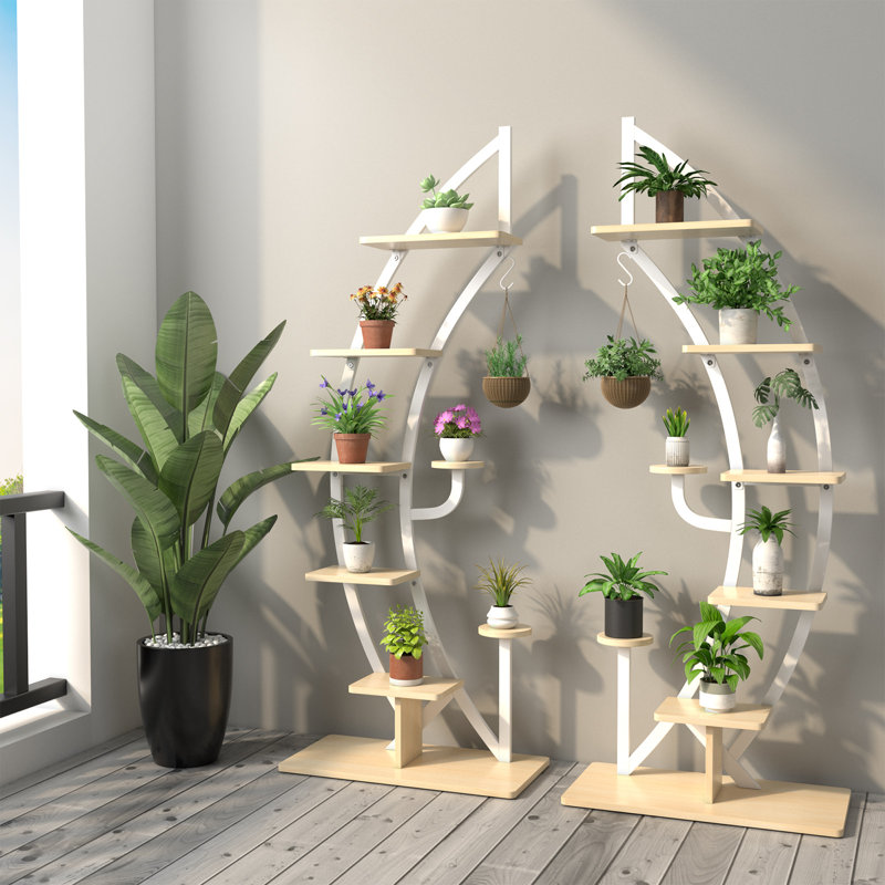 Support à plante Ozuna - ensemble de 2, Blanc / Naturel