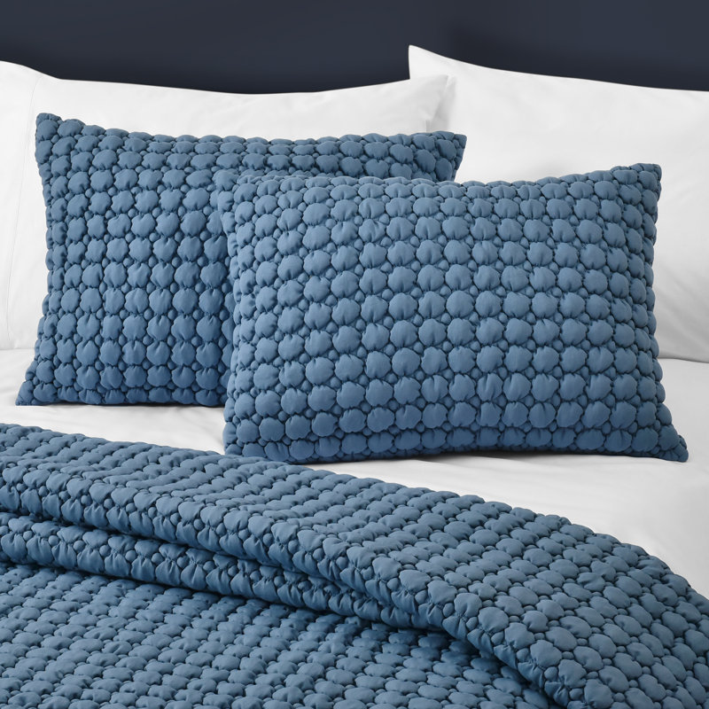 Ensemble de courtepointe Marshmallow Puff, Courtepointe pour lit simple + 1 taie décorative, Bleu