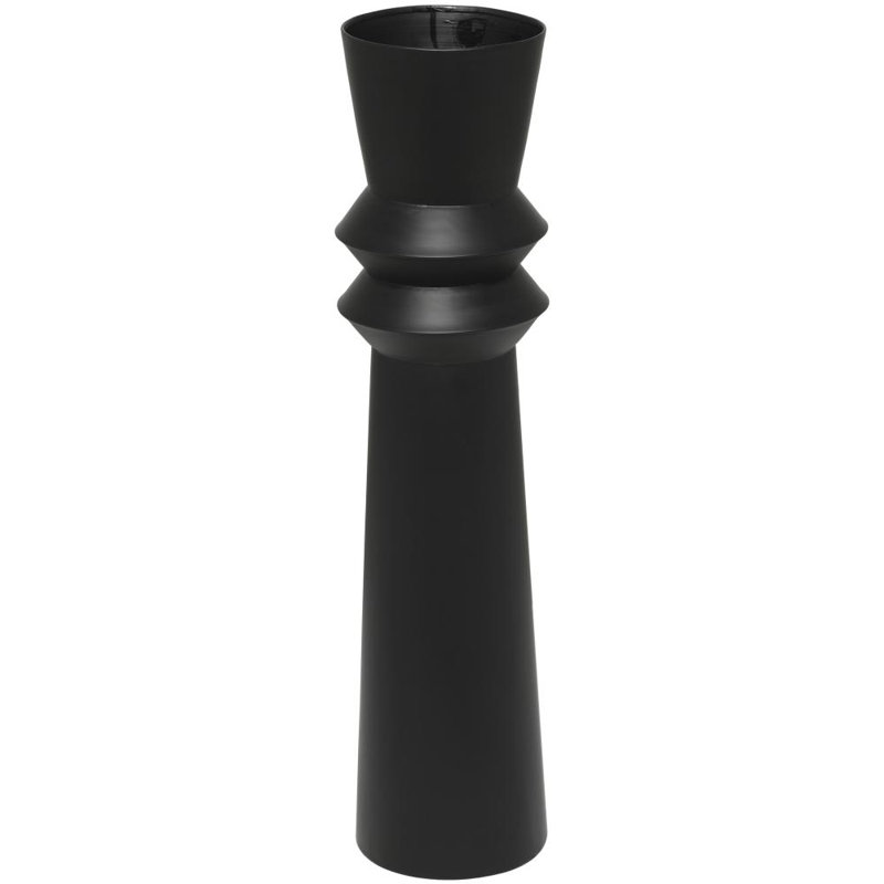 Grand vase décoratif noir en métal noir cannelé Art Déco, 8 po x 8 po x 32 po, H 31,75 po x l 8,3 po x P 7,8 po, Noir