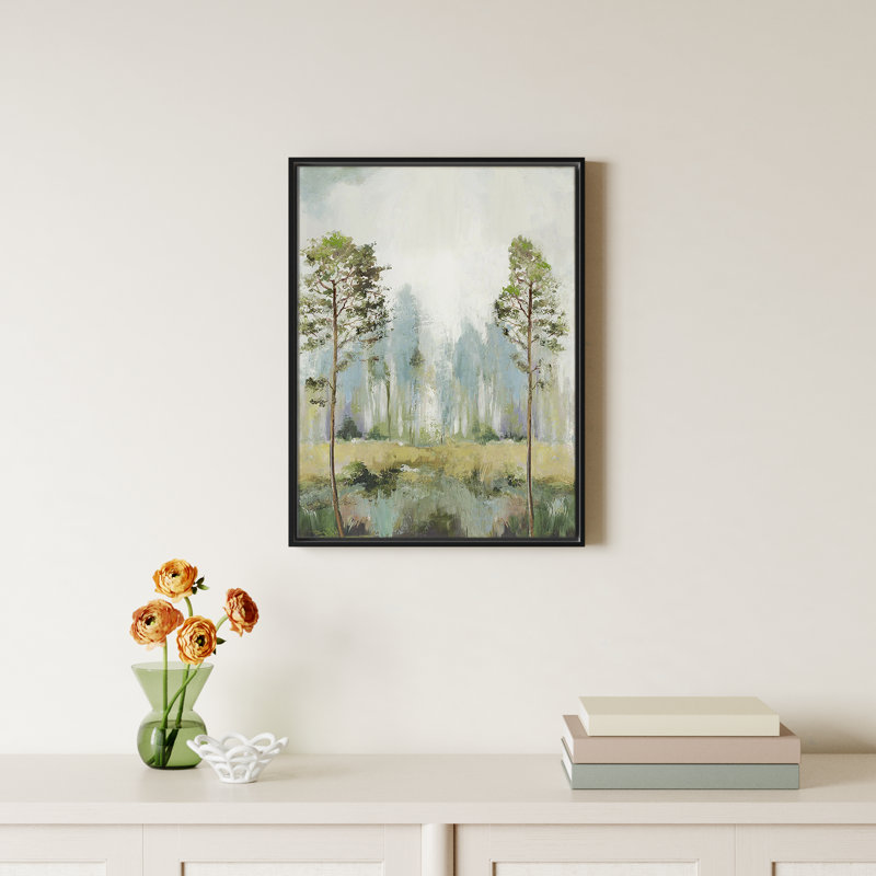 Teton Tall Green Trees II by Teton Pearce - Floater Frame Print on Canvas, 25.5" H x 19.5" W, Black