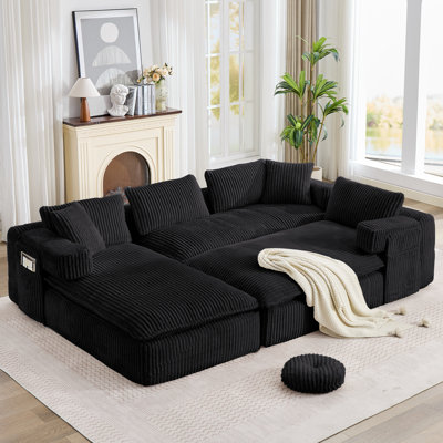 [Nouveauté] [Vidéo fournie] Canapé modulaire surdimensionné de 149 po, canapé en forme de U, siège profond, canapé modulaire 7-en-1, sans assemblage, poche latérale, accoudoirs de canapé mobiles, velours côtelé, dossier à 4 coussins, 6 sièges, noir