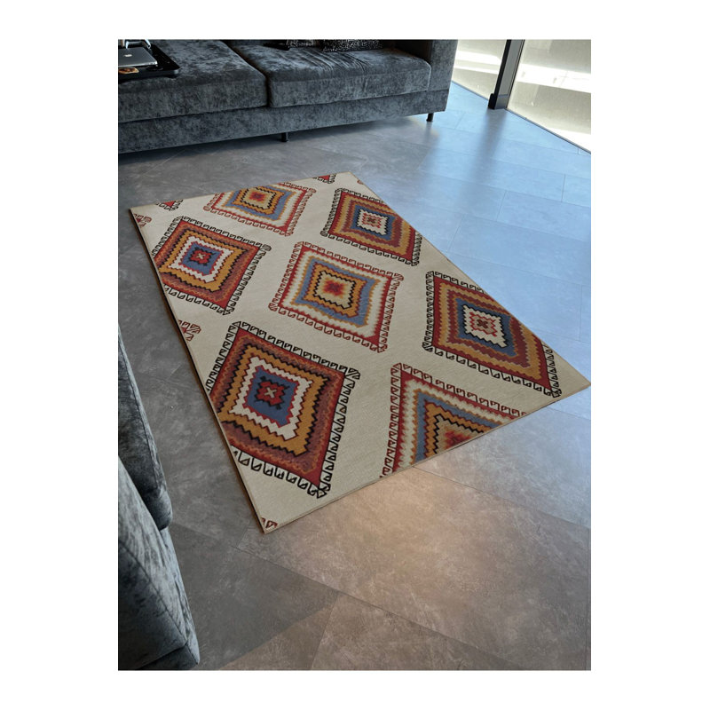 Tapis décoratif lavable à la machine beige, Rectangle 2 pi 6 po x 4 pi 11 po