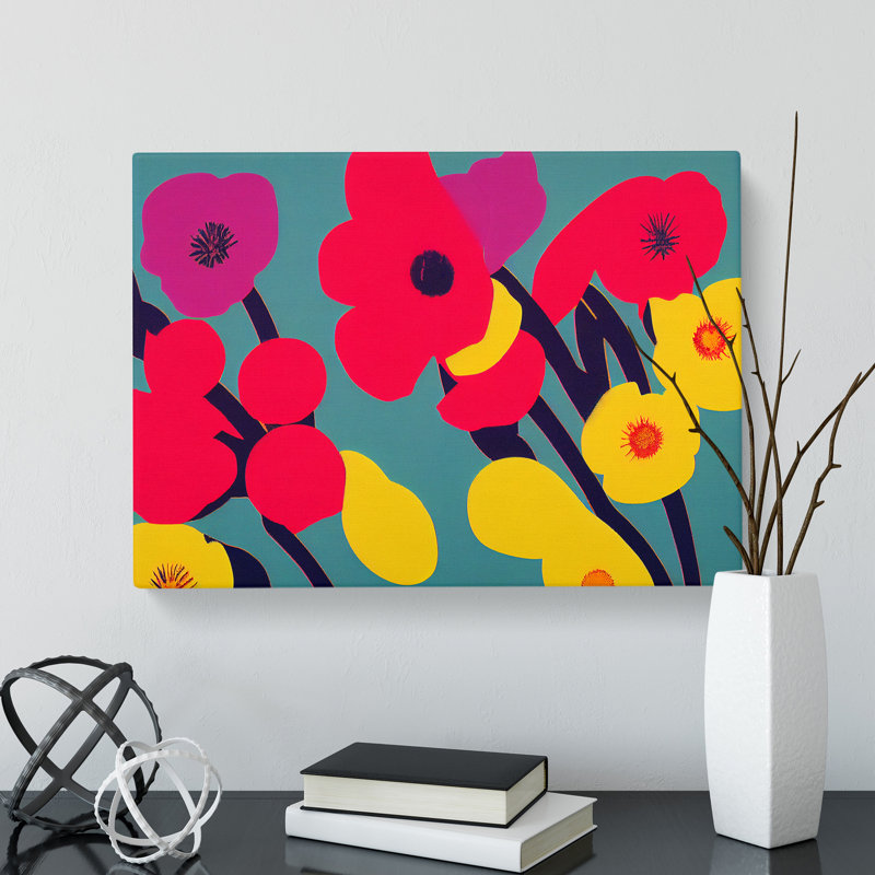 Extravagant Abstract Flowers - Wrapped Canvas Print, 35cm H x 50cm W x 3cm D