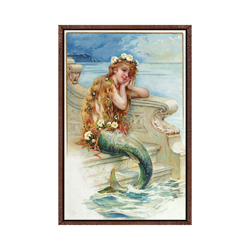 Little Mermaid by E.S. Hardy - Painting on Canvas, 66.04cm H x 45.72cm W x 3.81cm D, Classic Brown Wood Framed
