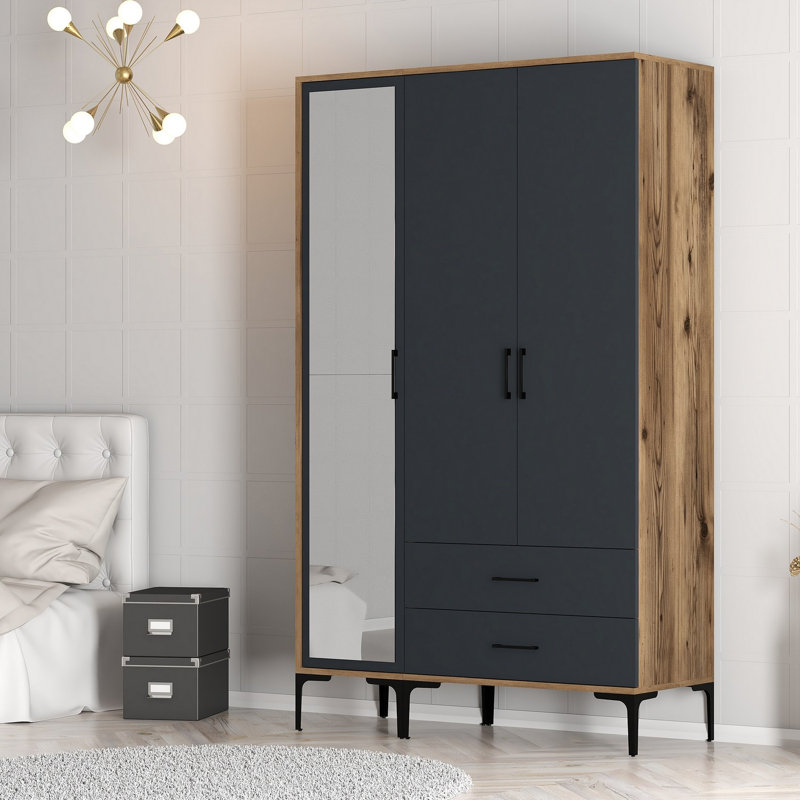 Berend 3 Door Manufactured Wood Wardrobe, Walnut/Anthracite
