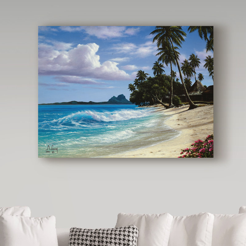 Fikes «Tropical Beach», reproduction de peinture à l'huile sur toile tendue, H 18 po x l 24 po