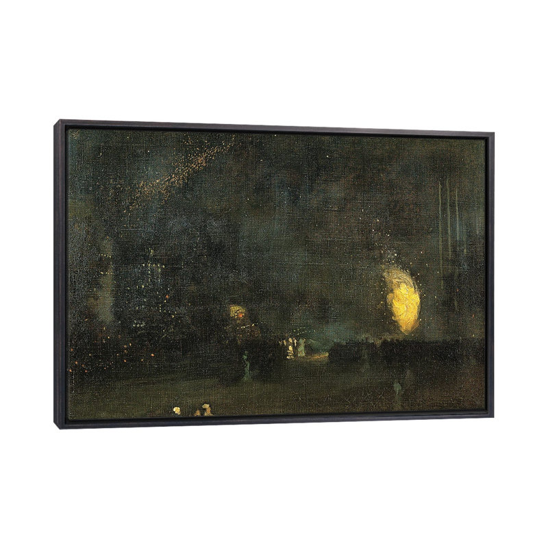 Nocturne noir et or - La roue du feu - reproduction d'art murale - toile encadrée, 18 po x 26 po, Toile avec cadre