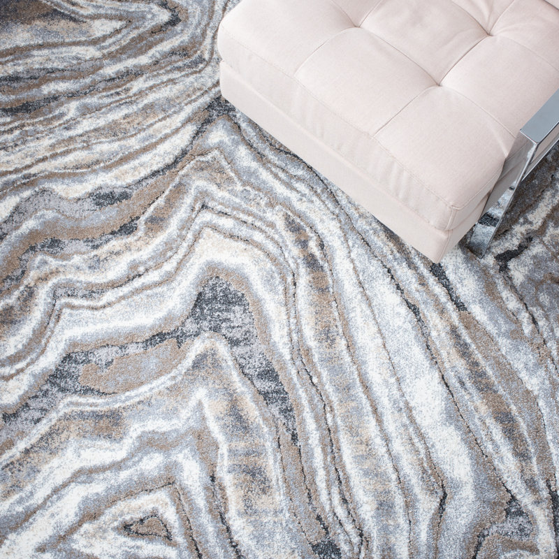 Tapis abstrait beige / gris Kash, Rond 6 pi 7 po