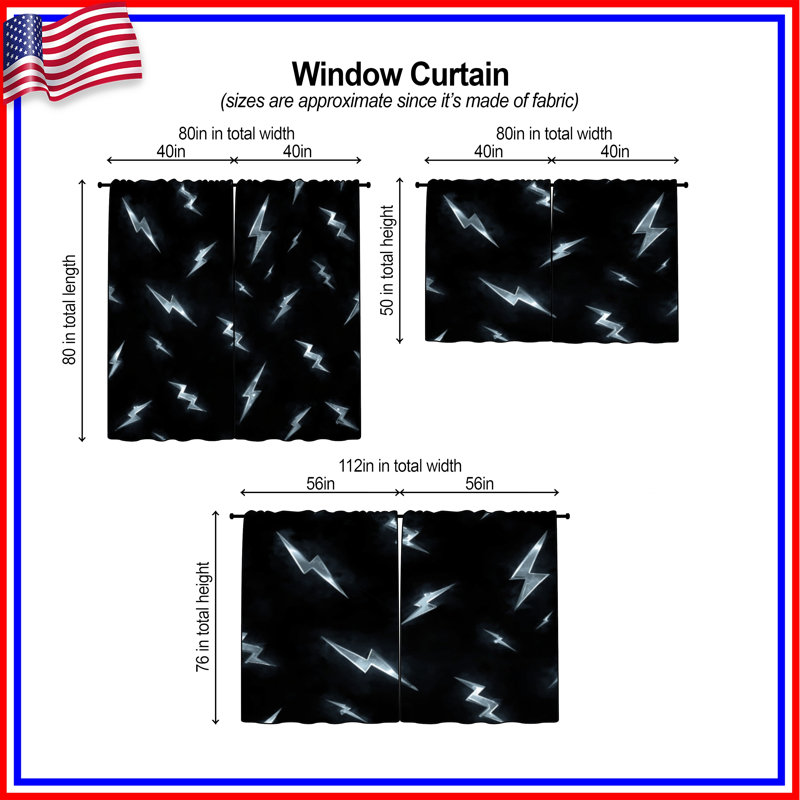 Rideaux de fenêtre Lightning Bolt, 80in x 52in - 2 panels, Sheer
