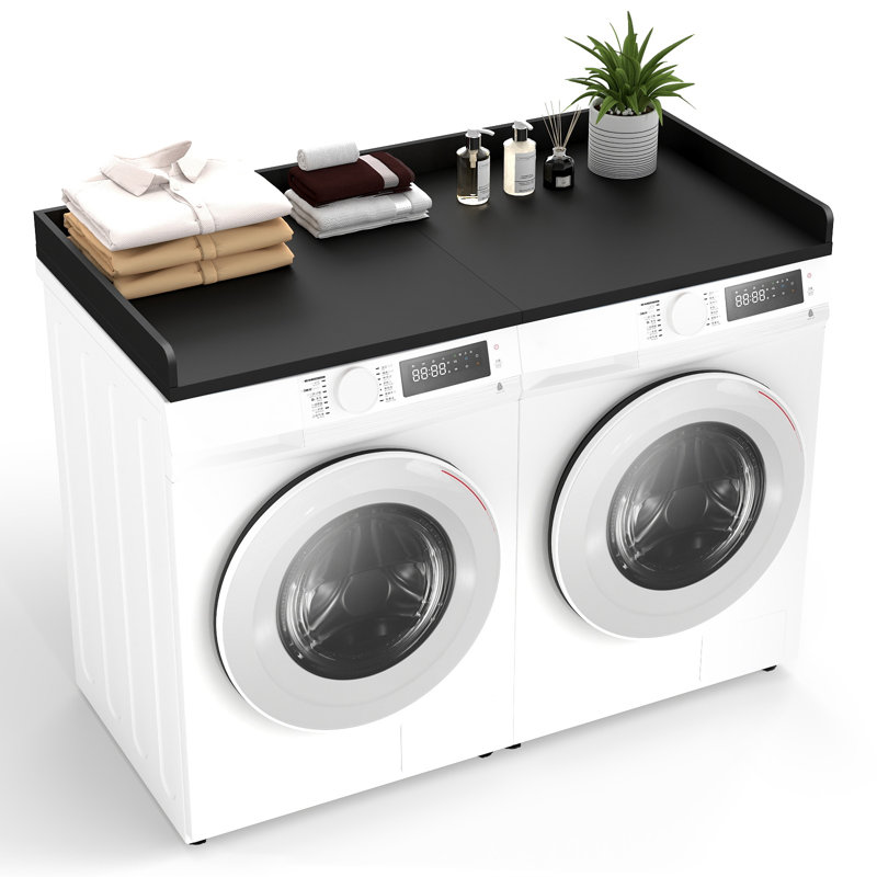 27.5" X 54" Laundry Countertop For Washer & Dryer - Modern Organization Shelf With Anti-Slip Base & Protective Edge, Black