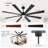 72” Large Ceiling Fan with Light and Remote, 8-Blade Modern Fan, Quiet DC Motor, 6 Speeds, Reversible, 3-Color LED, for Living Room, Large Rooms