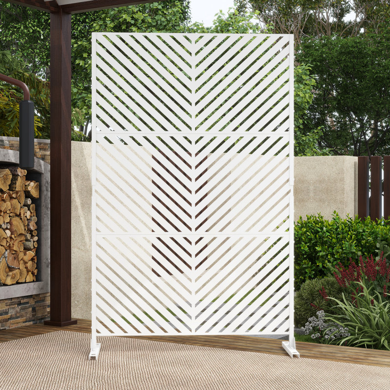 Pacifa Series 6 ft. H x 4 ft. W Metal Privacy Screen With Stripe Pattern, White