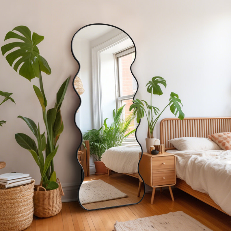 Wavy Mirror Full Length with Stand for Bedroom, Living Room Cloakroom, 56" x 21"