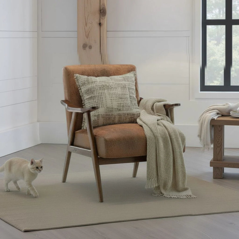 Gabar 75Cm Wide Classic Mid-Century Modern Armchair, Cream Faux Leather