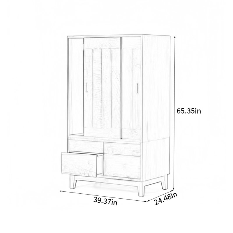 Armoire à portes coulissantes en bois massif nord-américain, Cerisier