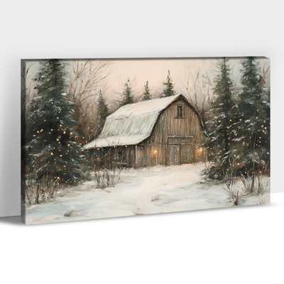 «Winter Barn Wall Art - Snow Scene Winter», art mural sur toile arbre d'hiver pour le salon, forêt d'hiver, impressions sur toile encadrées encadrées, 20 po x 30 po