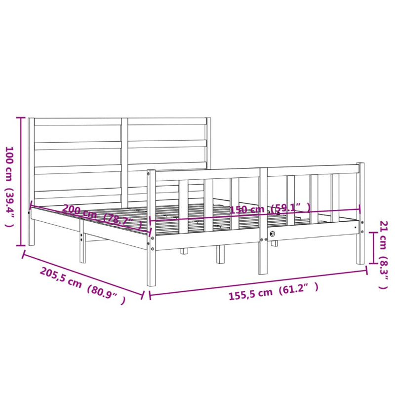 Bed Frame with Headboard, Kingsize (5'), Black