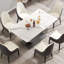 Table rectangulaire en pierre frittée blanche de 63 po avec fonction et pieds en métal pour surface de feu artificielle 6-8 places