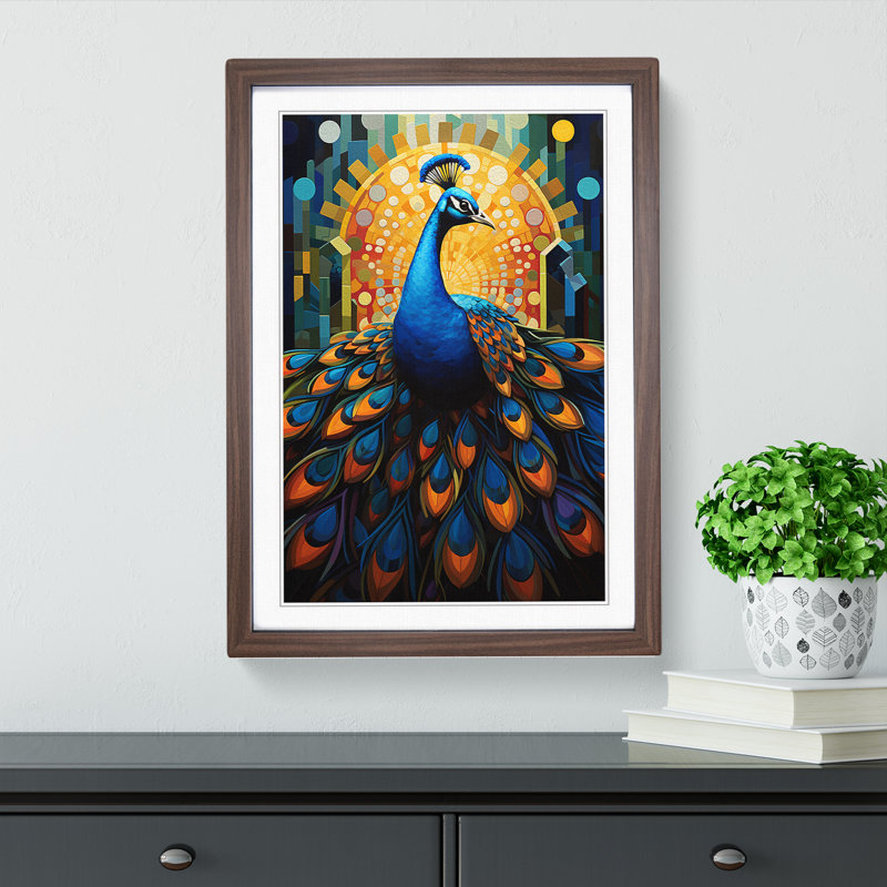 Peacock Constructivism No.4 - Single Picture Frame Print on Wood, Walnut Framed, 46cm H x 34cm W x 2" D