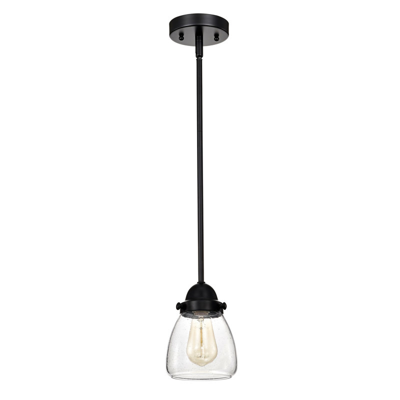 Luminaire suspendu noir mat 1 lumière avec abat-jour en verre bullé, Matte Black