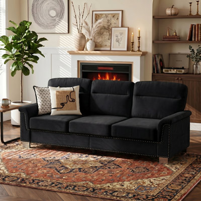 82" Velvet Modern Upholstered Cloud Sofa, 3-Seater Cozy Deep Seat Couch with Curved Armrests & Nailhead Trim, Sturdy Solid Wood & Iron Frame, Comfy Couches for Living Room, Apartment