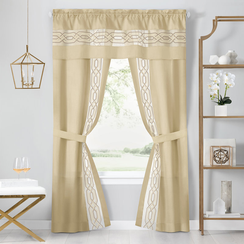 Ensemble de rideau de fenêtre semi-transparent en polyester 5 pièces Woven Trends Estebana, Brun clair, L 55 po x L 84 po