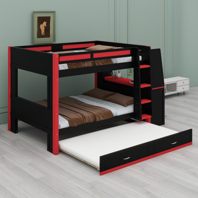 Plateforme de couchage polyvalente à deux niveaux conçue avec des tablettes intégrées, un bureau d'étude, des lumières DEL lumineuses et un rangement gigogne dissimulé