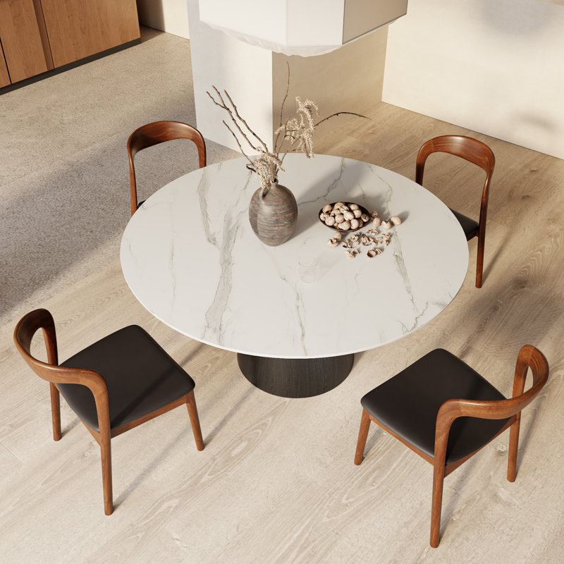 Modern Mid-Century Dining Table Round Kitchen Table For 4/6/8, 29.52" H x 53.15" W x 53.15" D, White/Gray