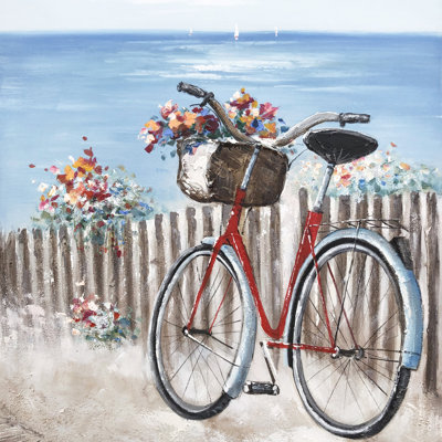 Vélo avec fleurs - peinture sur toile tendue