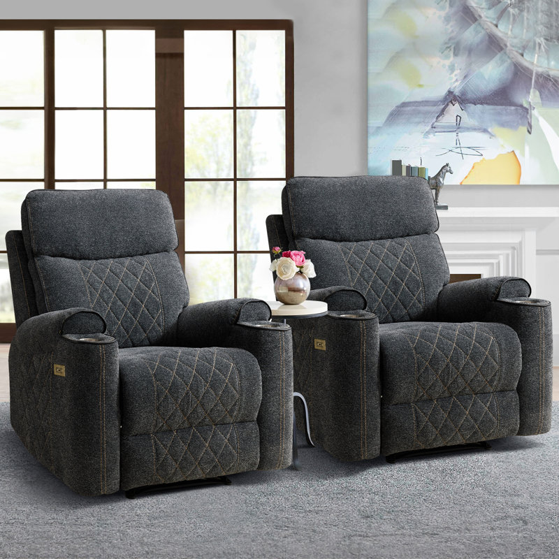 Burhamedin 38.8" W Chenille Power Recliner, Dark Gray Chenille