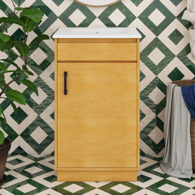 Meuble-lavabo de 20 po avec lavabo en céramique, meuble-lavabo autoportant avec porte à fermeture douce