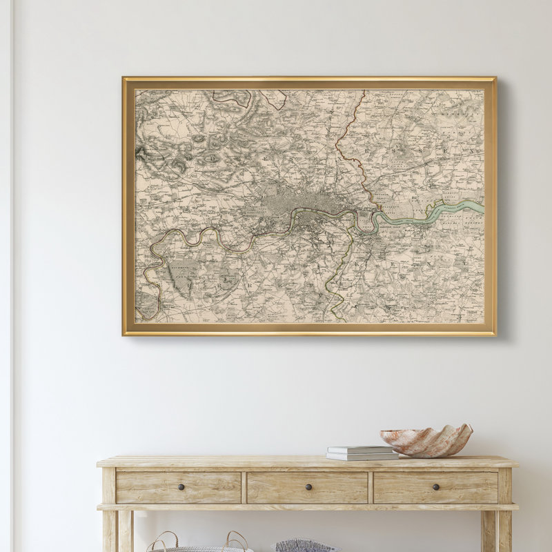 Reproduction d’art graphique sur toile, "The environs of London", Encadrement doré, H 22,5 po x l 30,5 po x P 1,5 po